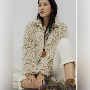 NWT Anthropologie Brenna Faux Fur Coat in Taupe Size XL